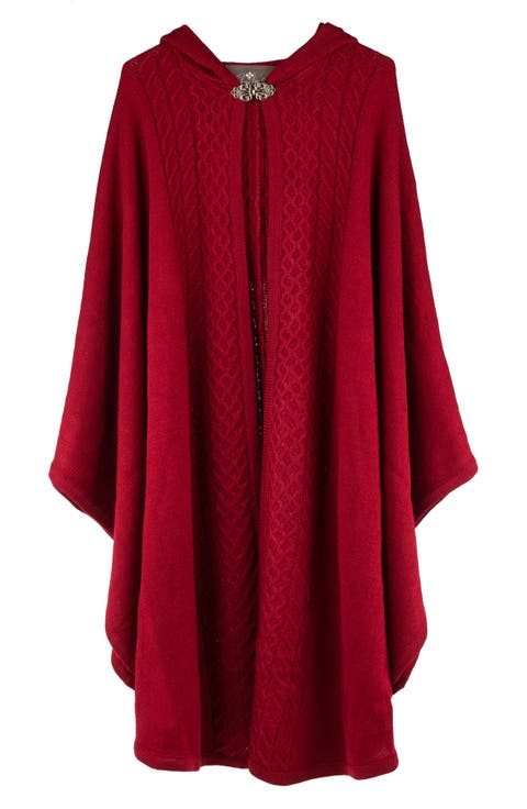 Cable Knit Hooded Cape