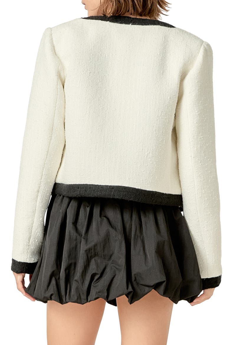 Collarless Tweed Jacket, Alternate, color, WHITE/ BLACK