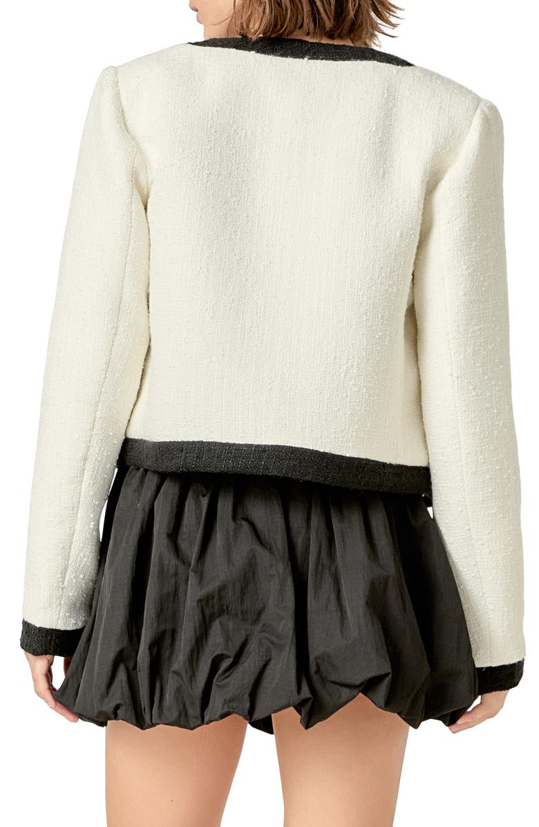 English Factory Collarless Tweed Jacket, Alternate, color, White/ Black