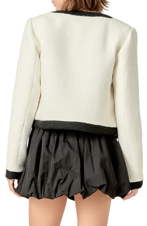English Factory Collarless Tweed Jacket In White/black