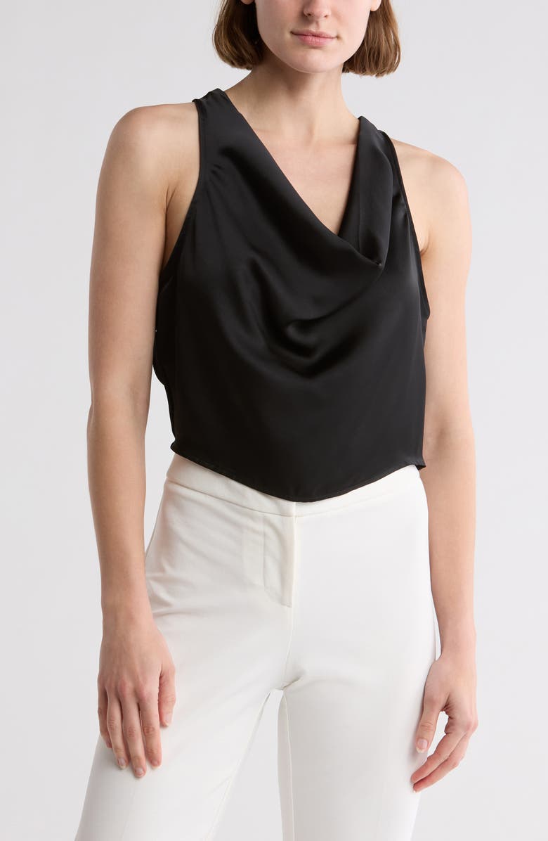 Leith Cowl Neck Satin Crop Tank, Main, color, Black