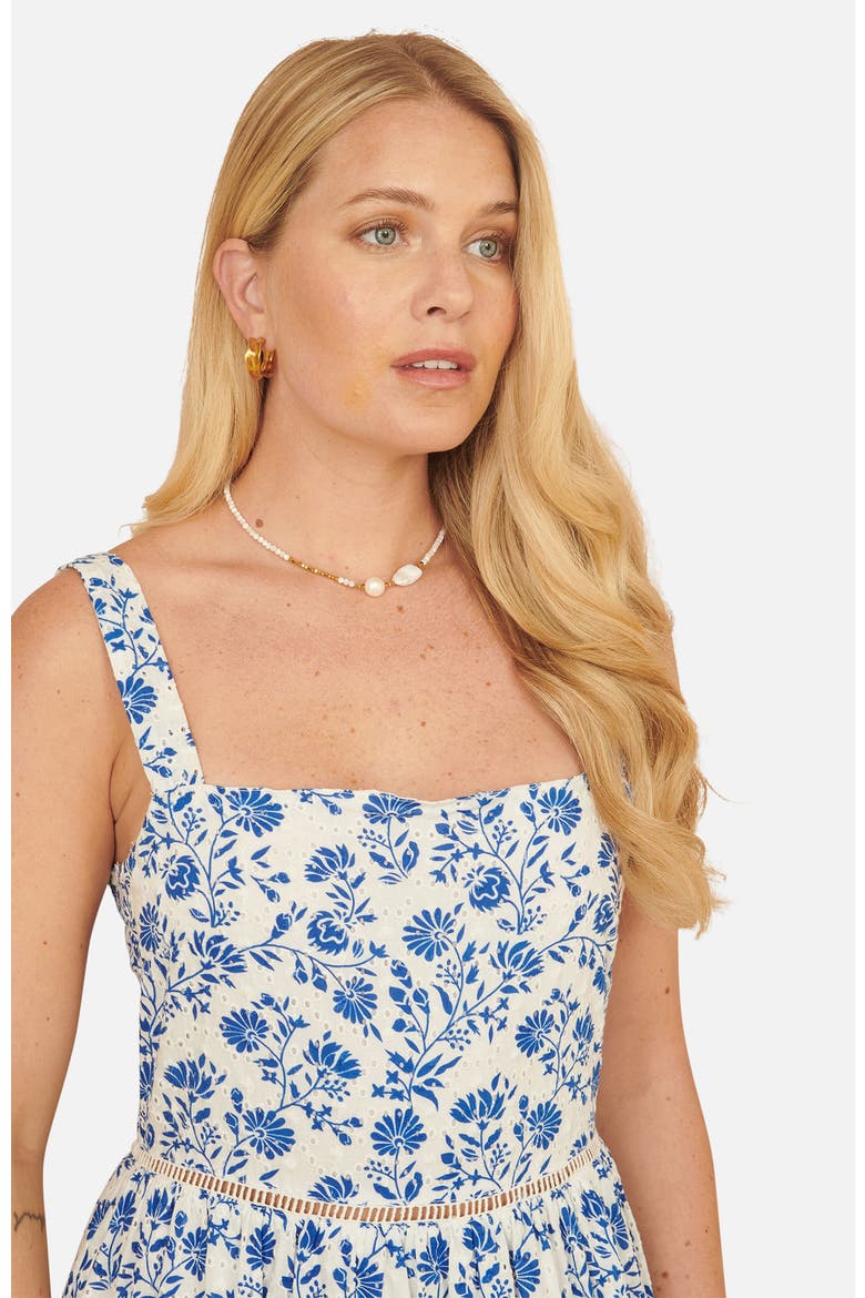 Floral Broderie Anglaise Midi Sun Dress, Alternate, color, Blue