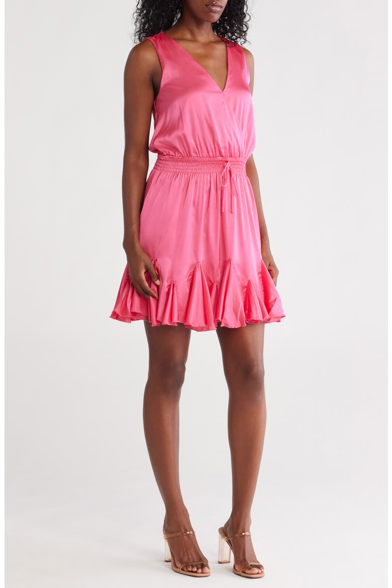 Milana Sleeveless Satin Fit & Flare Dress, Main, color, FANDANGO PINK