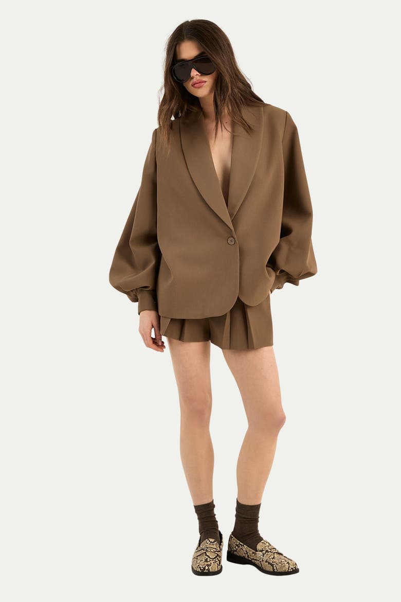 Tailored Oversized Balloon Sleeve Blazer, Alternate, color, Brown