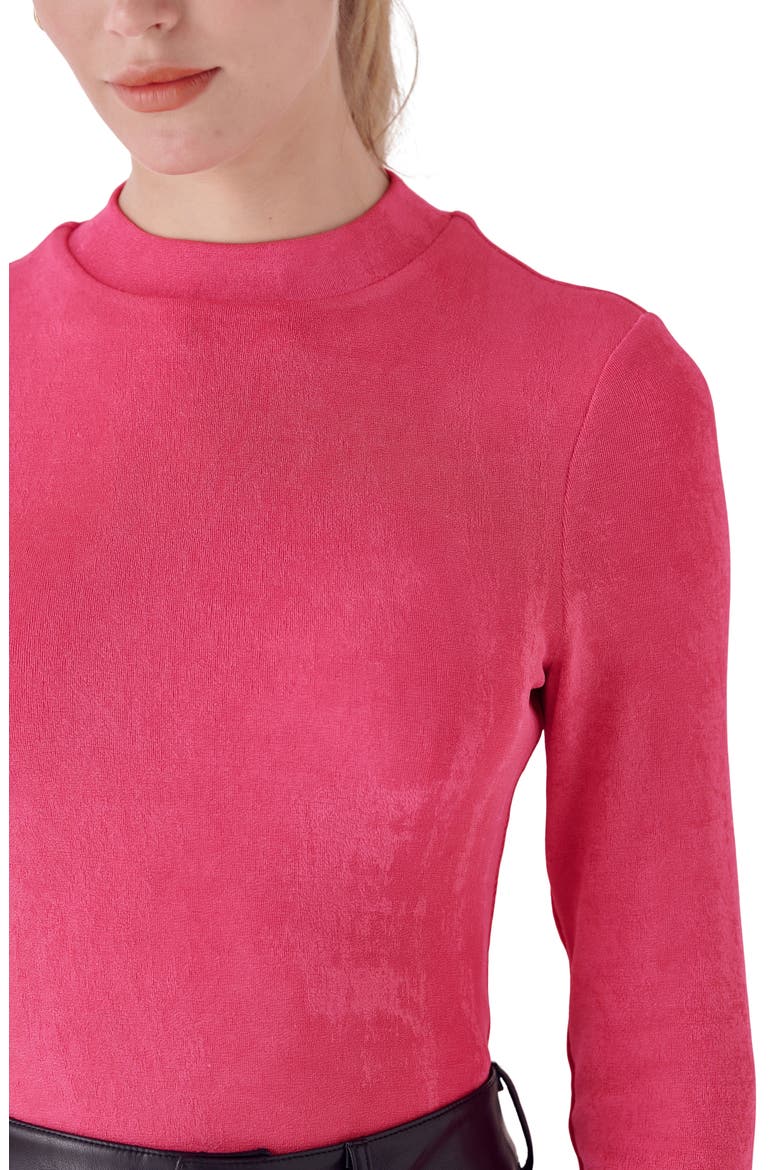 Sheen Stretch Mock Neck Top, Alternate, color, FUCHSIA