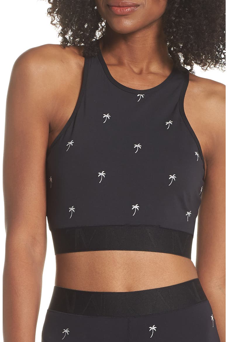 Longline Sports Bra, Main, color, EMBROIDERED PALM