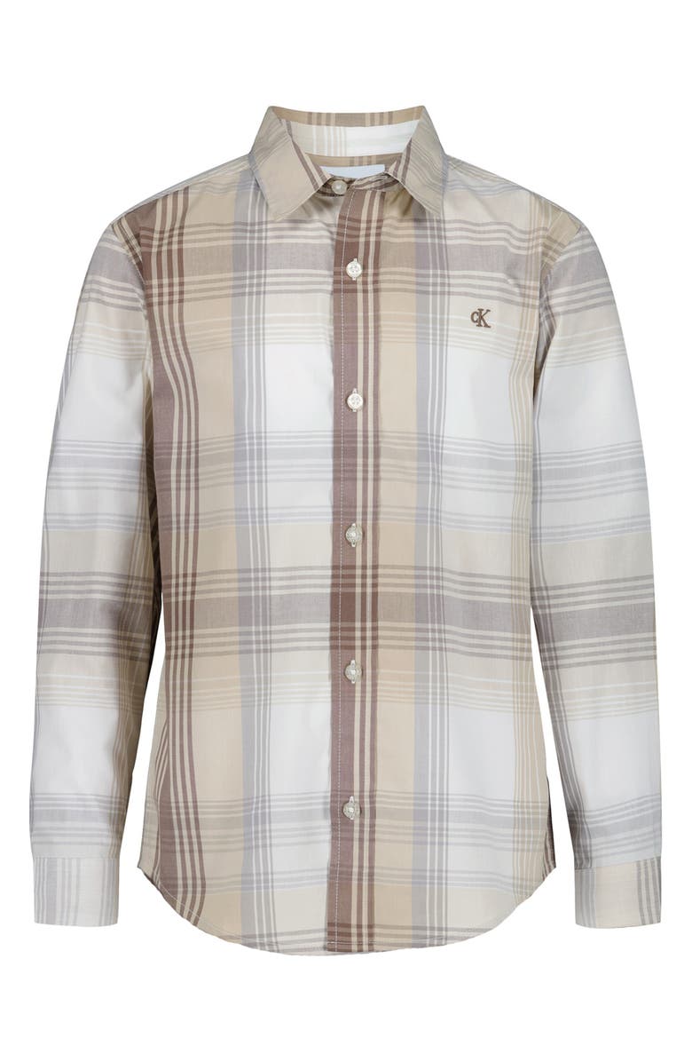 Calvin Klein Kids' Plaid Long Sleeve Button-Up Shirt, Main, color, 