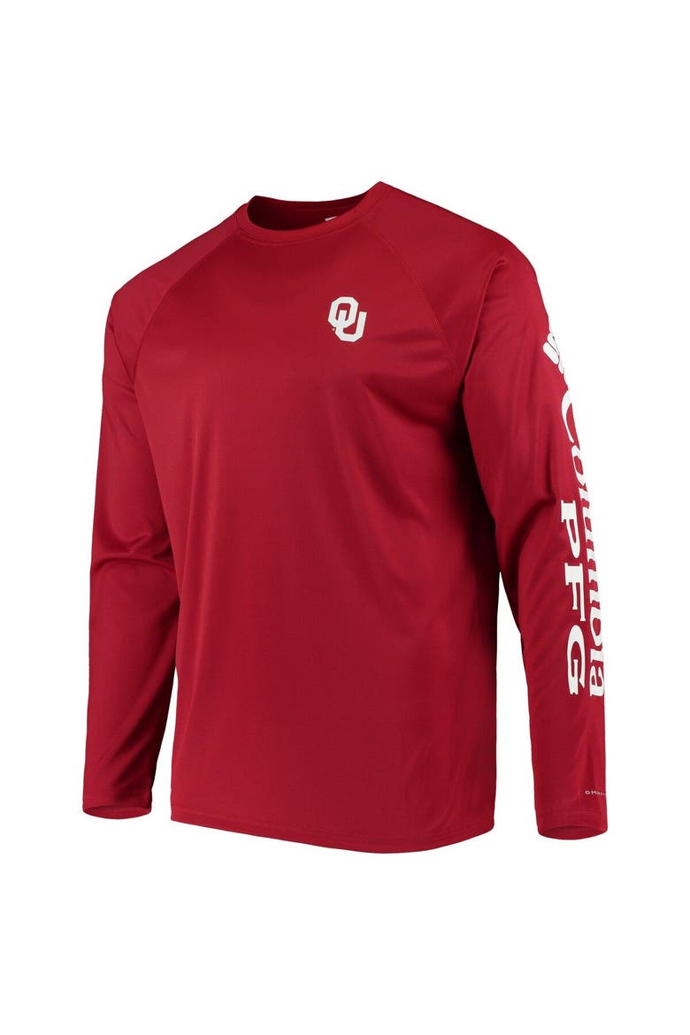 Men's Columbia Crimson Oklahoma Sooners Terminal Tackle Omni-Shade Raglan Long Sleeve T-Shirt, Alternate, color, Crimson