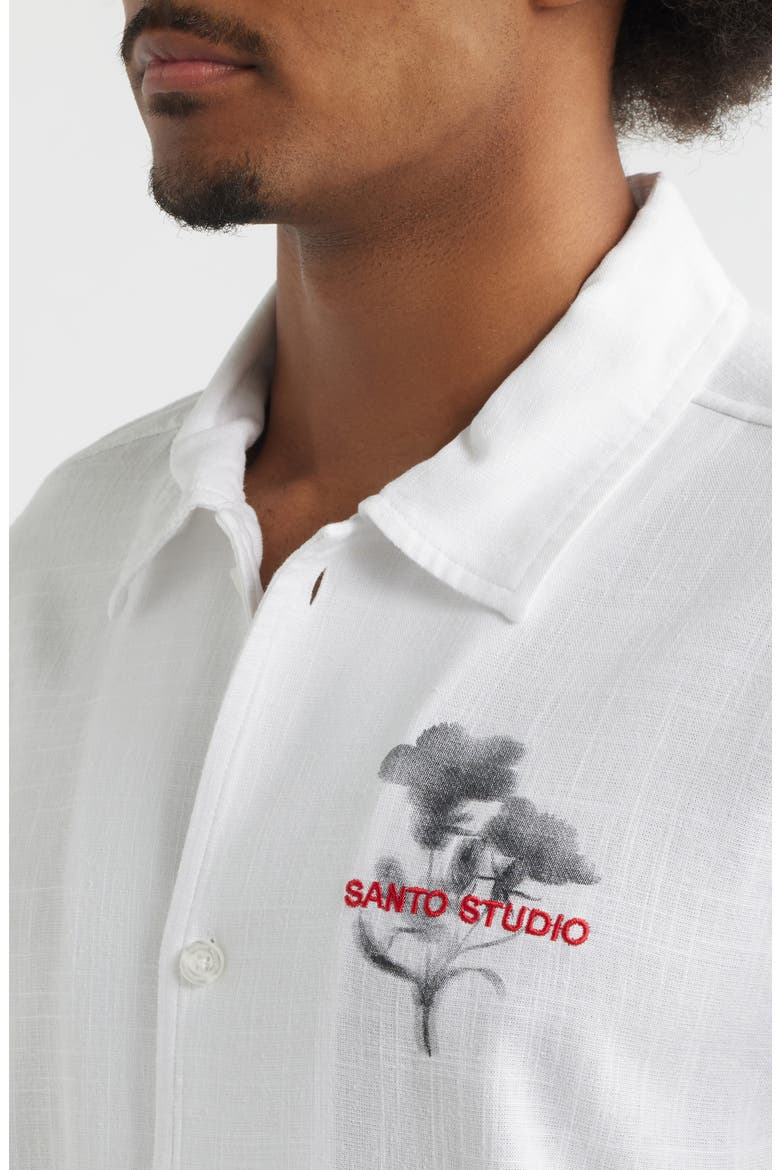 Flower Shadow Short Sleeve Slub Cotton Button-Up Shirt, Alternate, color, WHITE BLACK RED