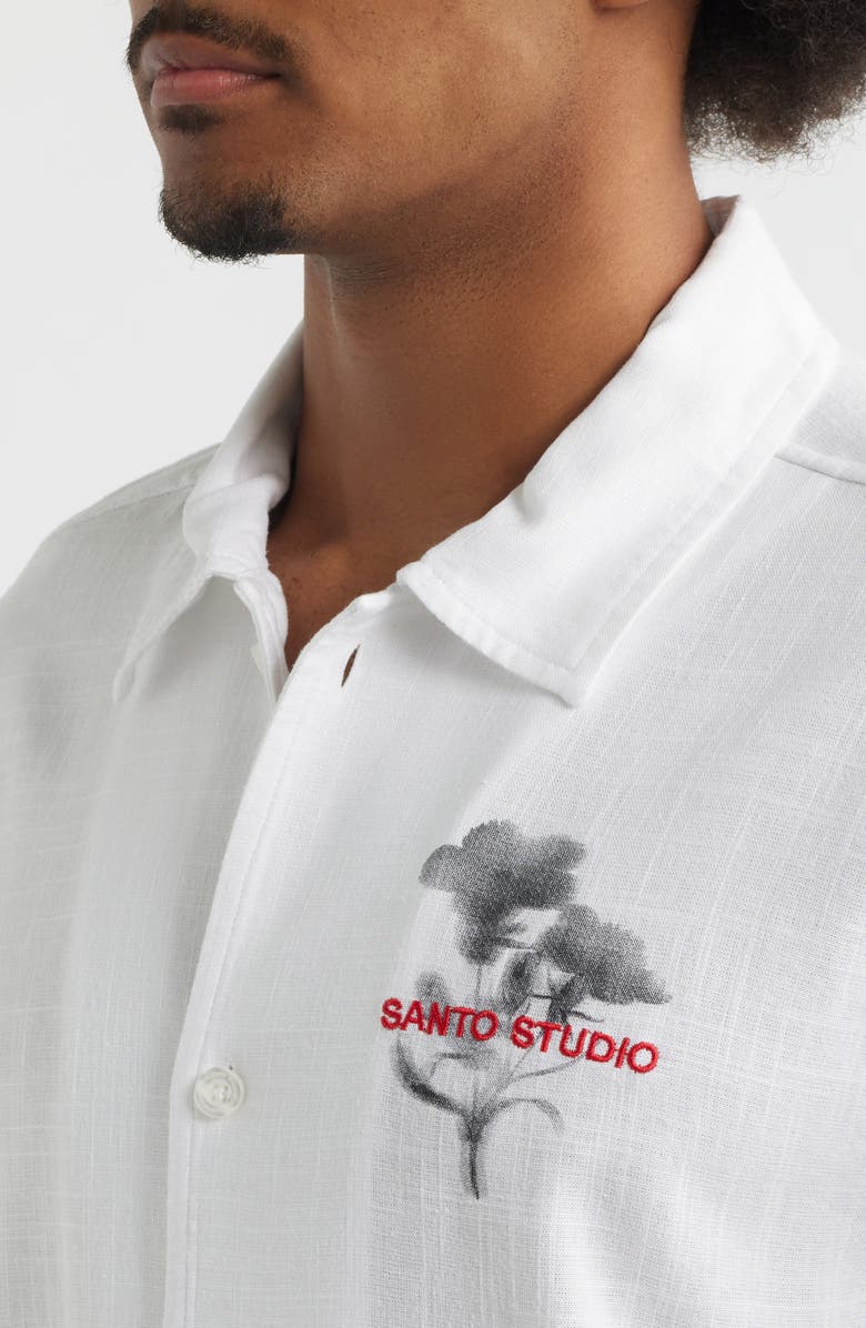 SANTO STUDIO Flower Shadow Short Sleeve Slub Cotton Button-Up Shirt, Alternate, color, White Black Red