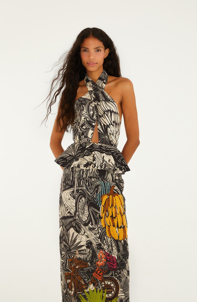 FARM Rio Ruta Embroidered Maxi Dress, Alternate, color, Beige