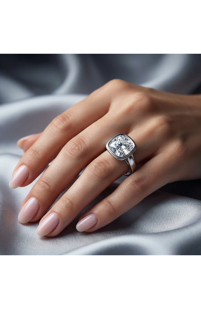 Bliss Diamond Ceritifed 4Ct Eloise Cushion Cut Bezel Set Diamond Engagement Ring 14k Gold Lab, Alternate, color, 14K White Gold