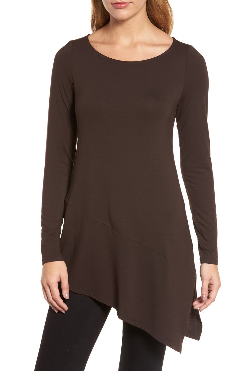 Eileen Fisher Bateau Neck Asymmetrical Jersey Tunic, Main, color,