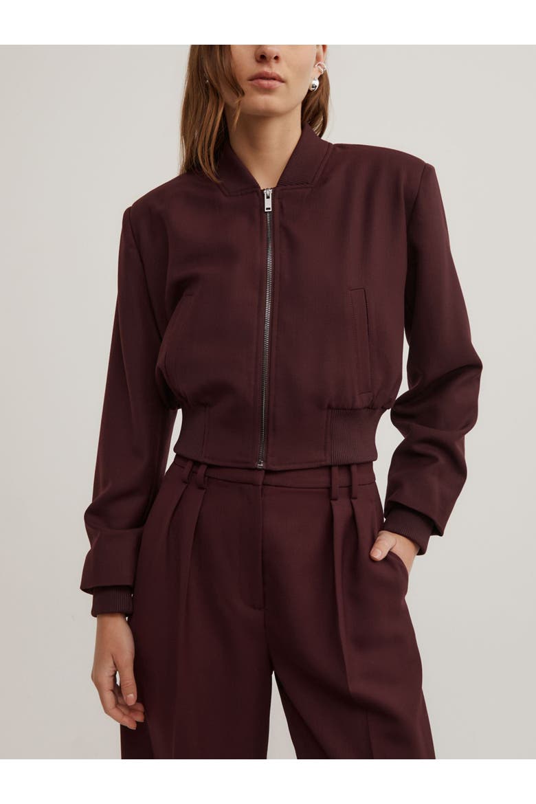 Shoulder Pad Cropped Bomber Jacket, Main, color, Wine