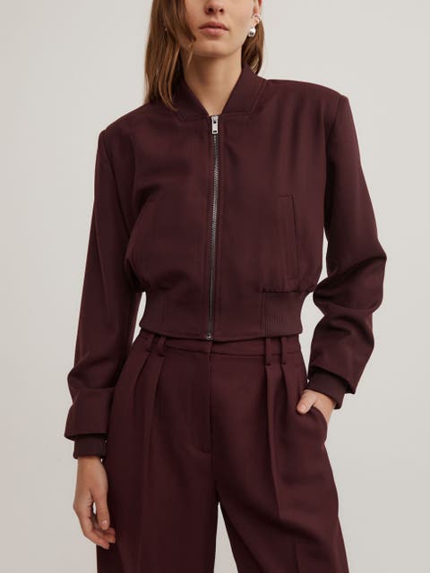 Shoulder Pad Cropped Bomber Jacket