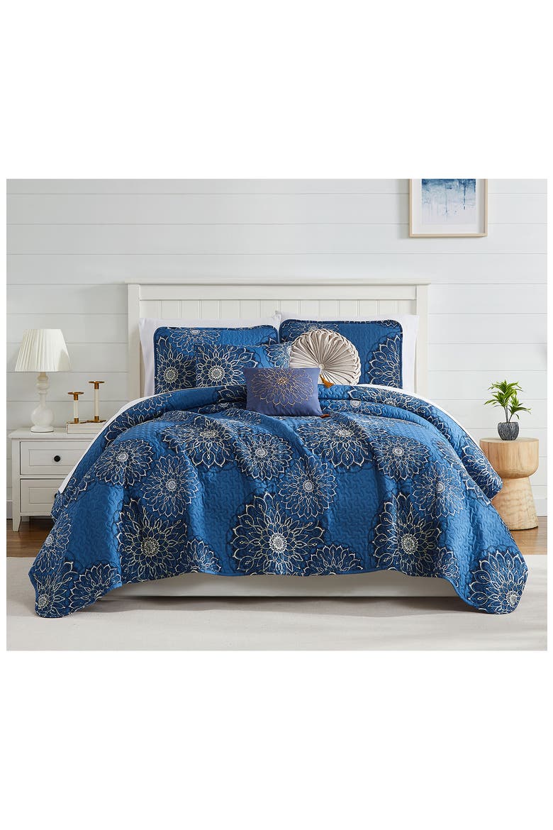 Midnight Floral Quilt Set, Alternate, color, BLUE