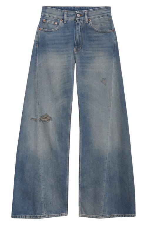 Shop Mm6 Maison Margiela Distressed Wide Leg Jeans In Grey Blue