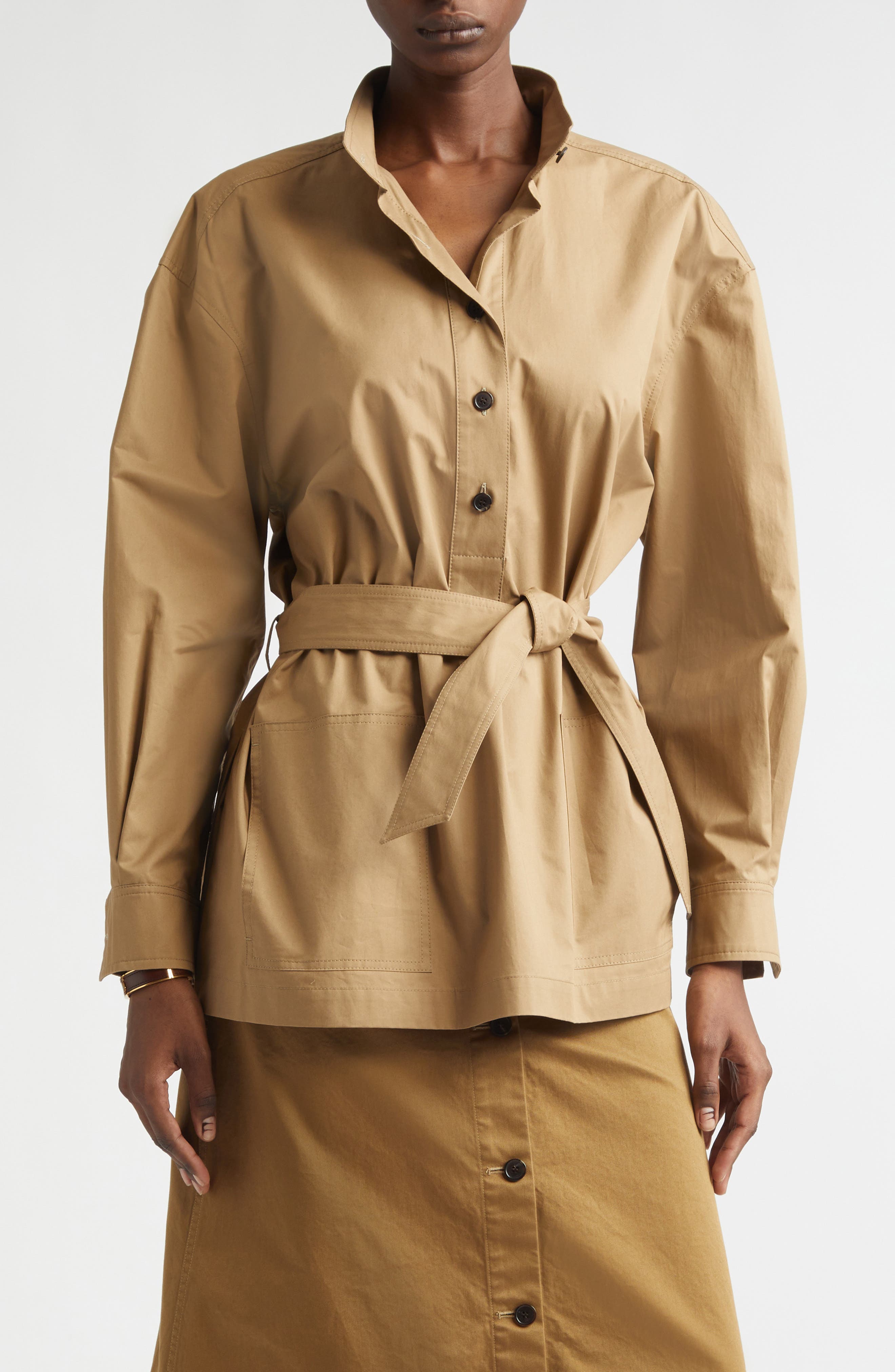 Belted Cotton Serge Button-Up Tunic