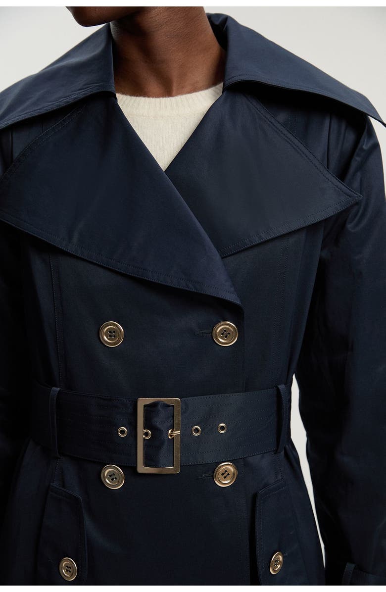 Karen Millen Cotton Sheen Belted Classic Trench Coat, Alternate, color, Navy