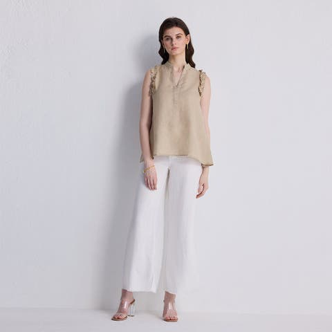 Sleeveless Hemp Top with Ruffles