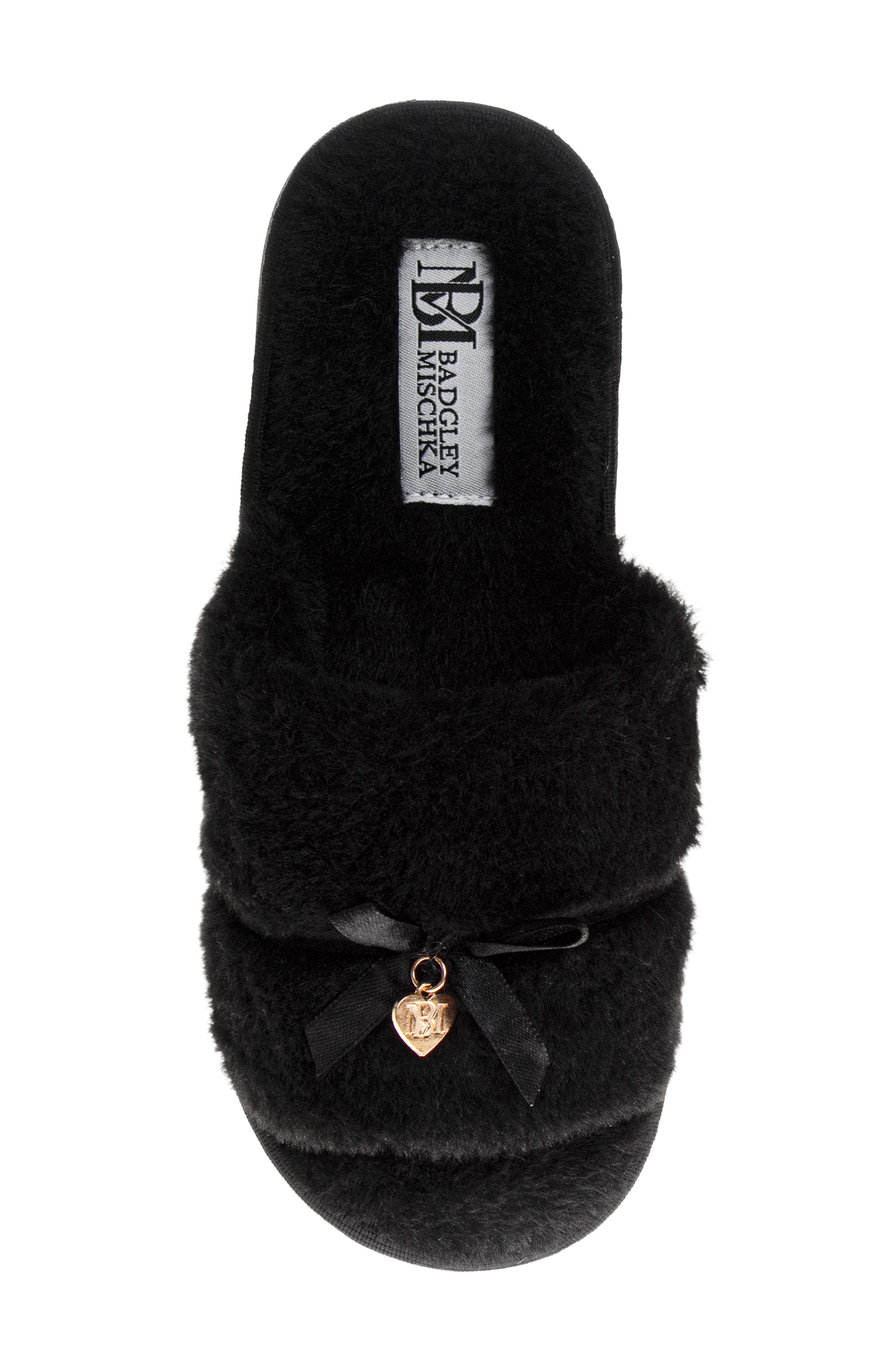 BADGLEY MISCHKA Faux Fur Slide Slipper, Alternate, color, Black