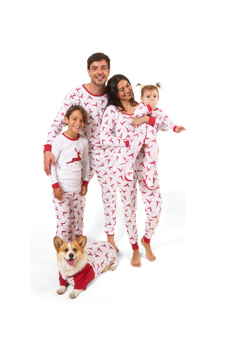 Leveret Kids Footed Printed Cotton Matching Family Holiday Pajamas, Argyles 
Holiday Prints, Alternate, color, Reindeer