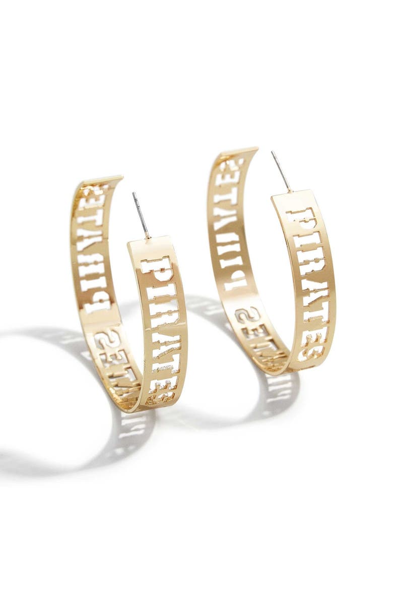 WEAR by Erin Andrews x Baublebar Pittsburgh Pirates Large Cutout Hoop Earrings, Main, color, Gold