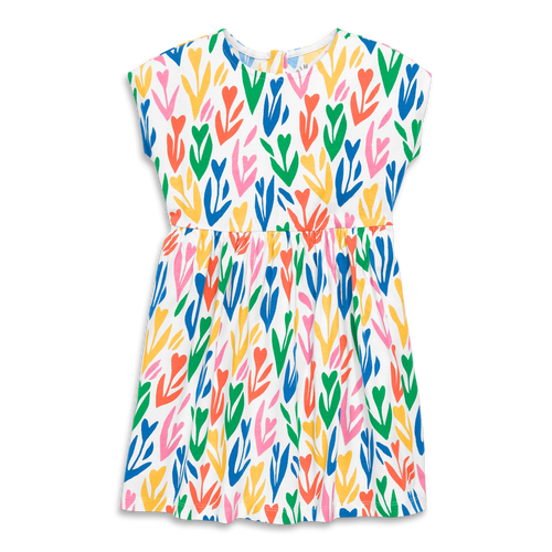 Primary Kids Backyard Dress In Rainbow Tulip Fields In White Rainbow Tulips