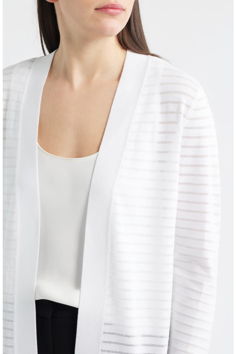 Sheer Stripe Open Front Cardigan, Alternate, color, CRISP WHITE