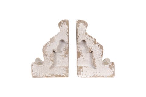 Decorative Distressed Magnesia Corbel Bookends, White, Set of 2