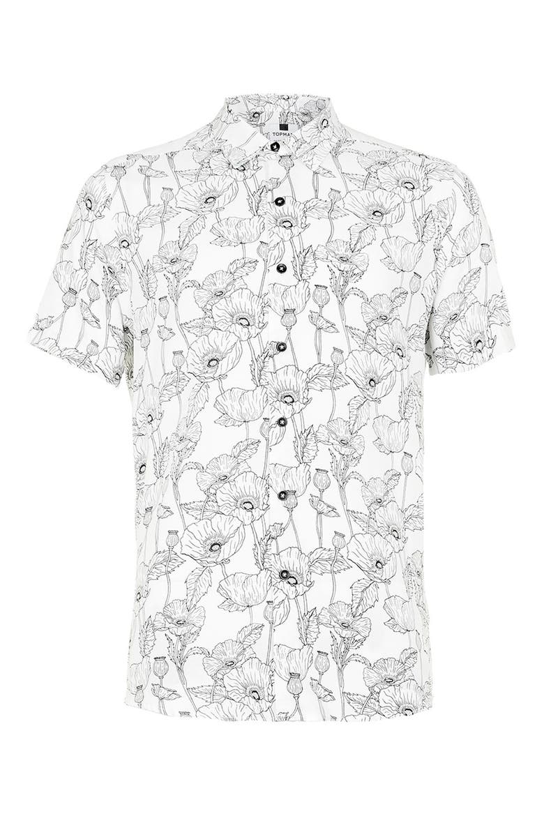 Slim Fit Short Sleeve Poppy Print Shirt, Main, color, WHITE MULTI