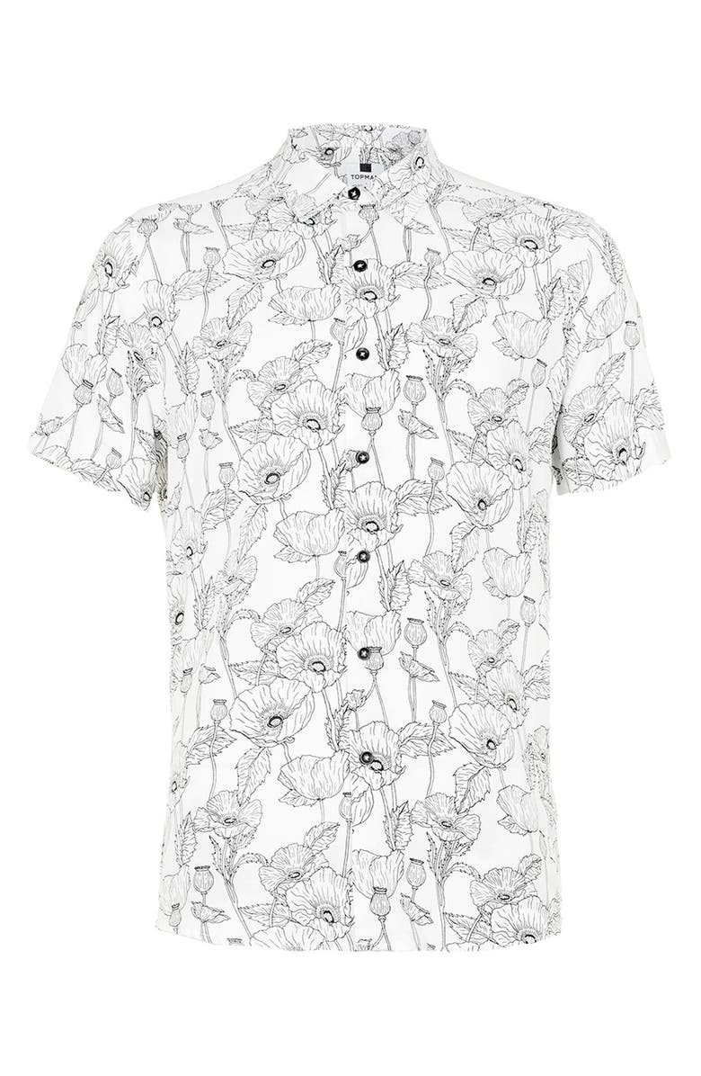 Topman Slim Fit Short Sleeve Poppy Print Shirt, Main, color,