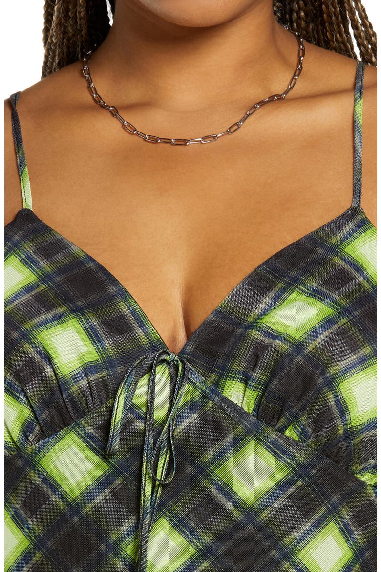 Print Mesh Slipdress, Alternate, color, BLACK- GREEN ABBY PLAID