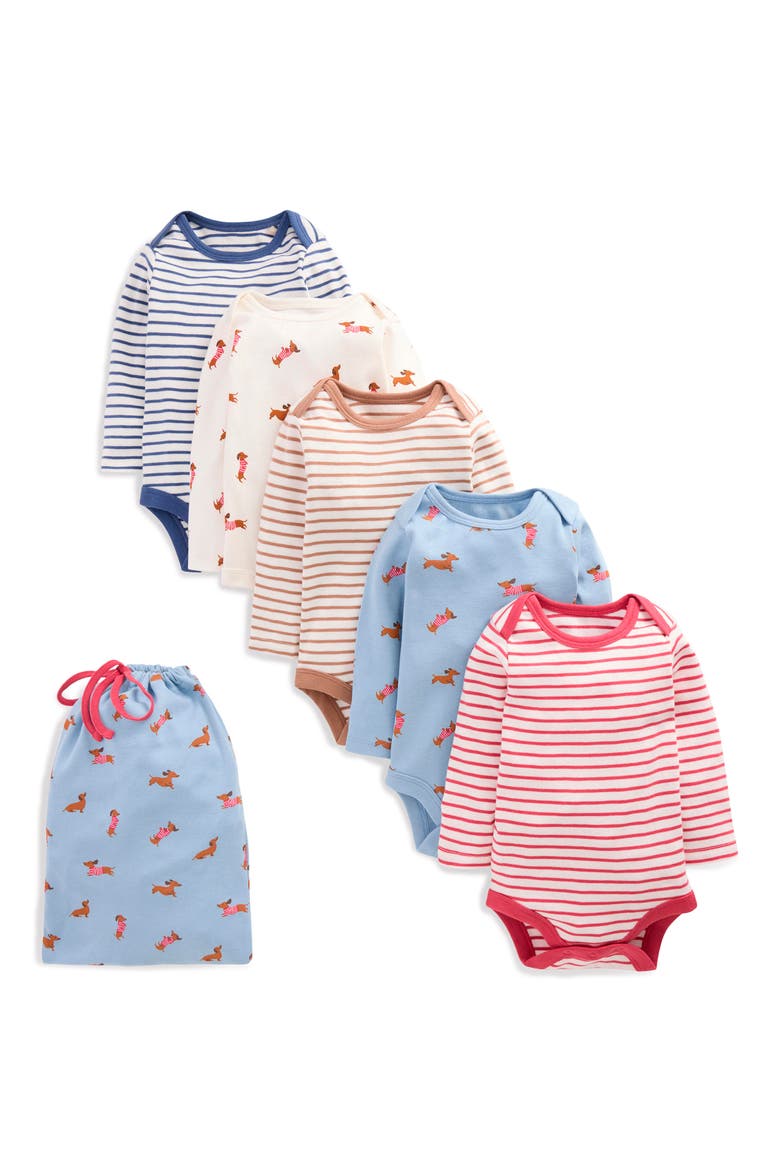 5-Pack Assorted Long Sleeve Cotton Bodysuits, Main, color, BLUE MULTI DOGS