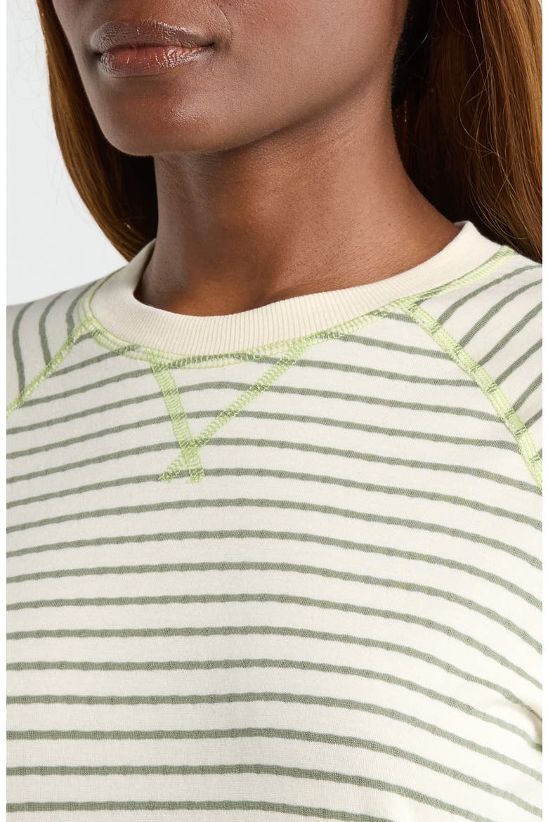 Stripe Reversible Raglan Sleeve Cotton Blend Sweater, Alternate, color, OLIVE/ WHITE STRIPE