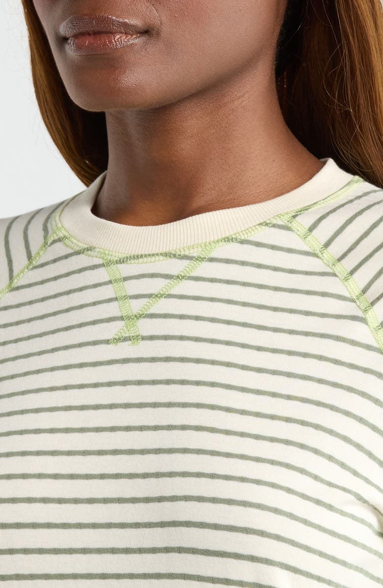 Marine Layer Stripe Reversible Raglan Sleeve Cotton Blend Sweater, Alternate, color, Olive/ White Stripe