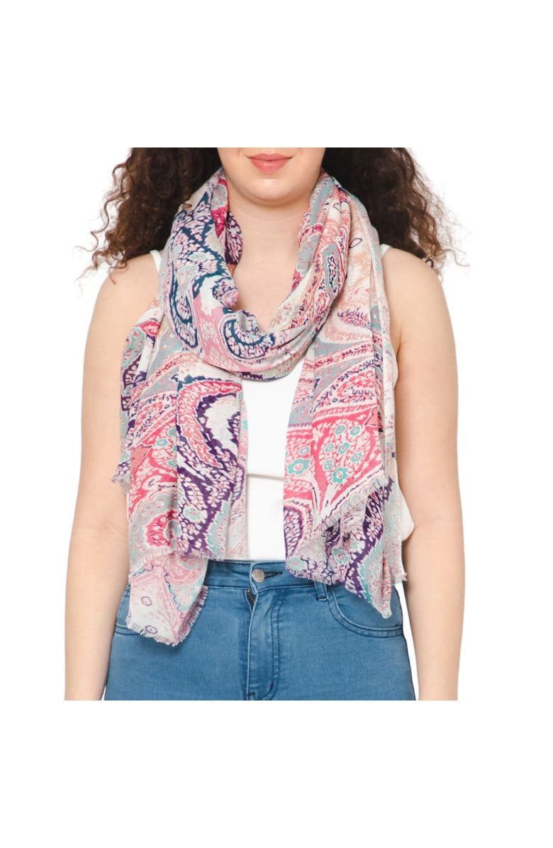 Vismaya Paisley Fringe Georgette Scarf, Main, color, Multi