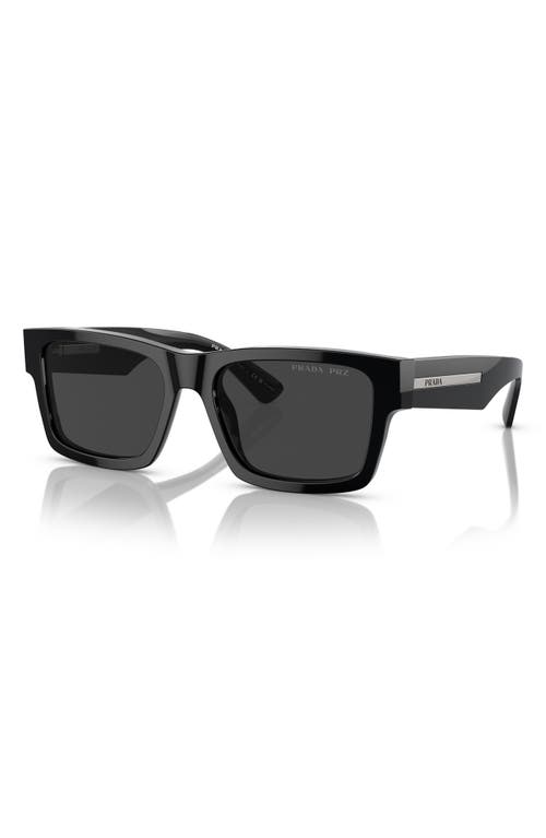 Prada 53mm Rectangular Polarized Sunglasses In Matte Black