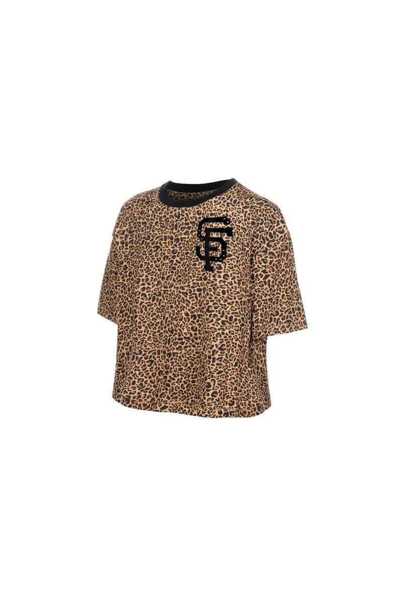 Women's New Era  Brown San Francisco Giants Leopard Boxy Cropped T-Shirt, Alternate, color, Brown