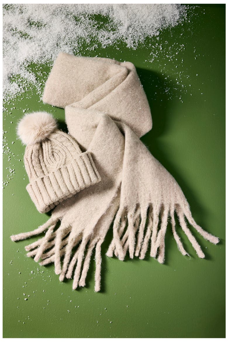 Cable Stitch Pom Beanie, Alternate, color, GREY CHATEAU