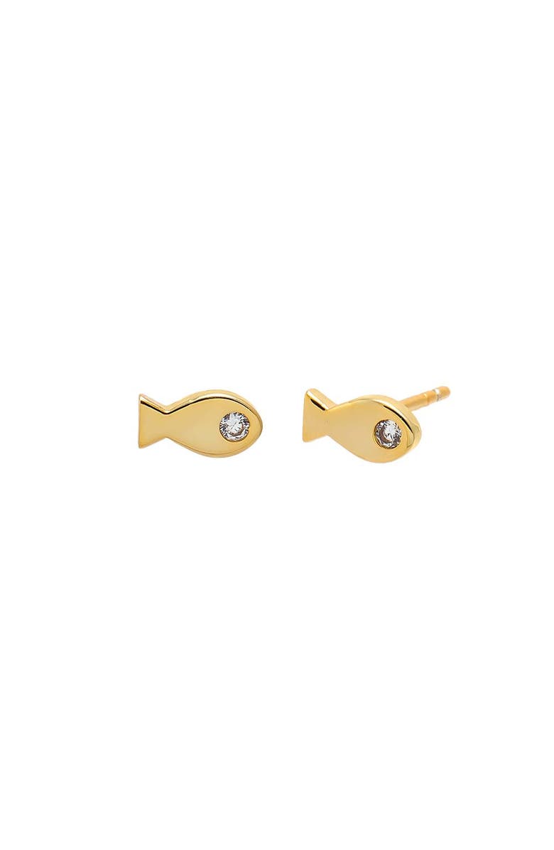 BY ADINA EDEN Mini CZ Fish Stud Earring, Main, color, Gold