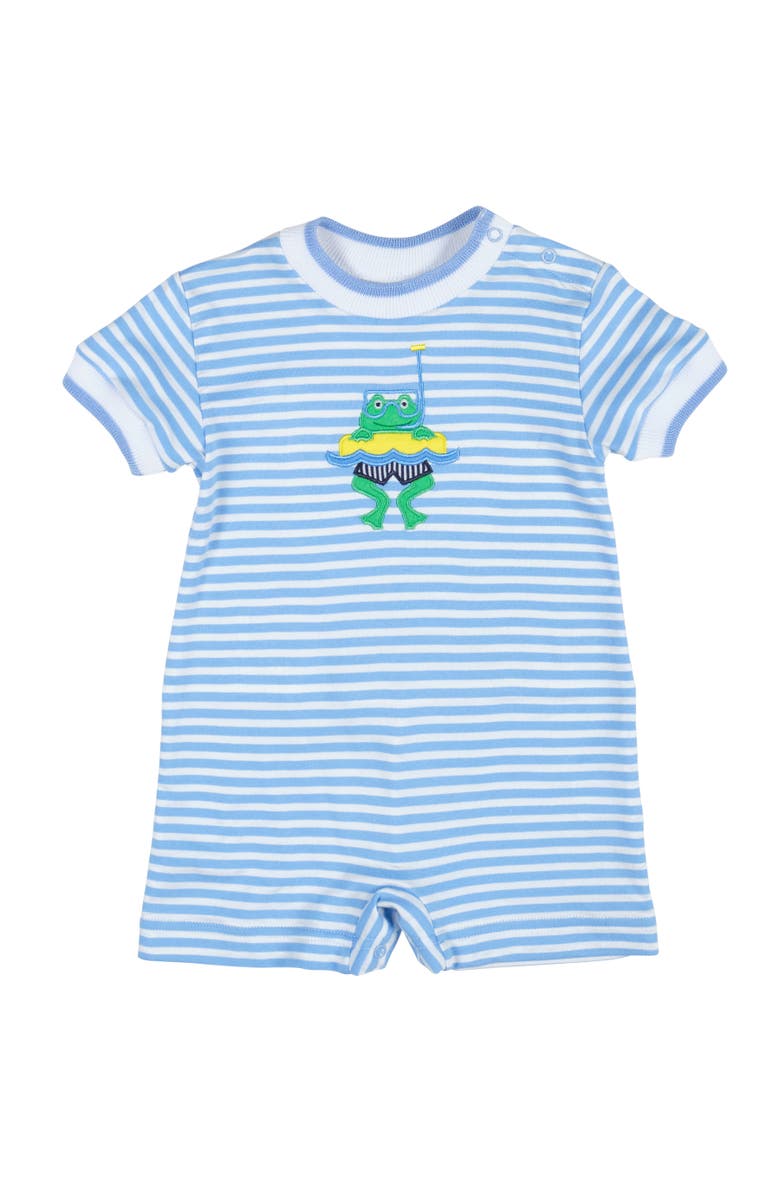 Florence Eiseman Stripe Knit Shortall With Frog, Main, color, Light Blue / White