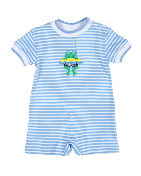 Stripe Knit Shortall With Frog