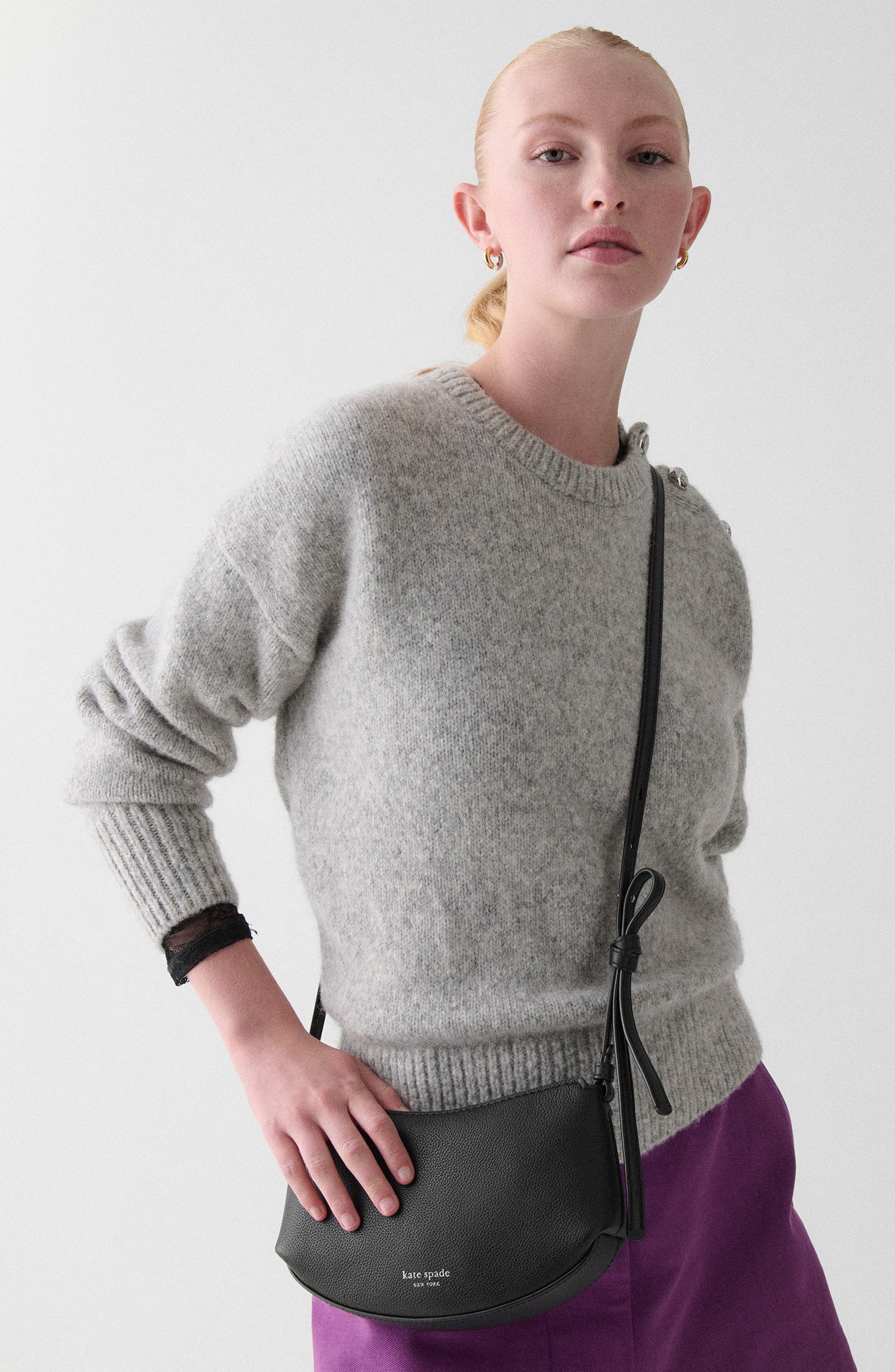 Kate Spade New York loop pebble leather crossbody bag, Alternate, color, Black