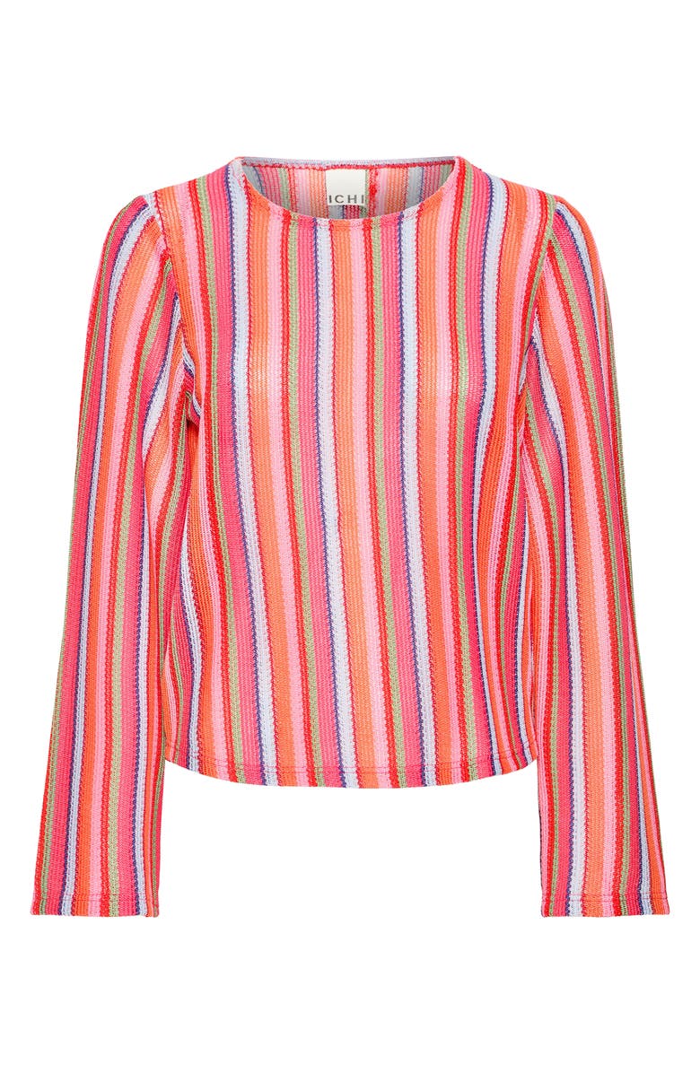 ICHI Multicolor Knit Shirt, Alternate, color, Coral Stripe