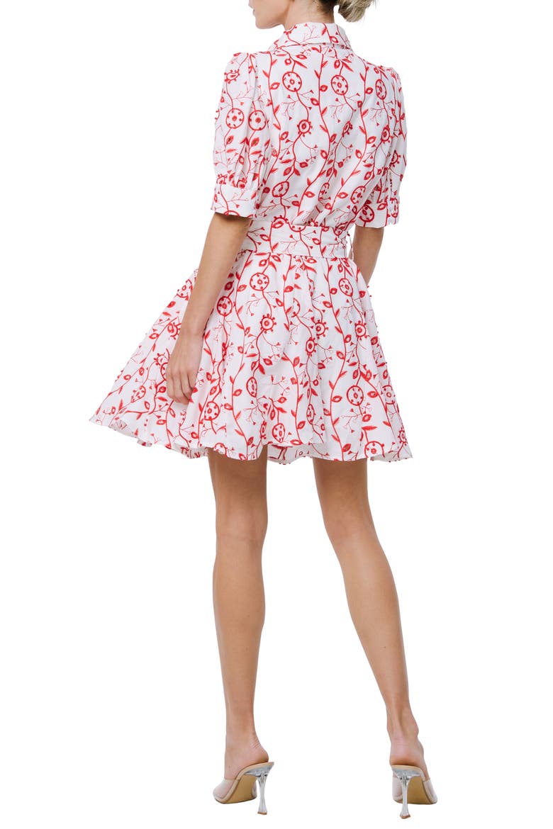 Emilie Embroidered Belted Mini Shirtdress, Alternate, color, WHITE/ RED