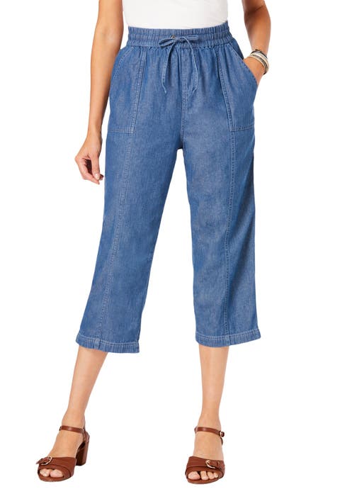 Plus Size Chambray Wide Leg Capri Pant