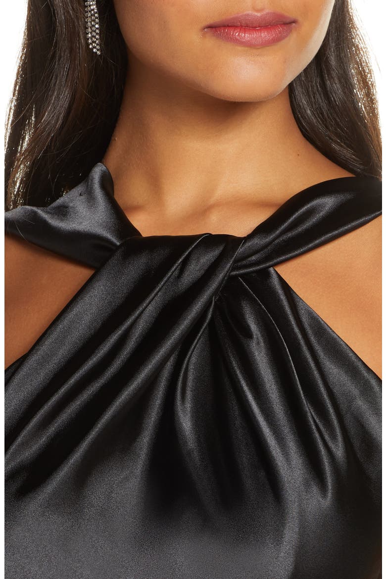 Twist Neck Satin & Crepe Jumpsuit, Alternate, color, BLACK
