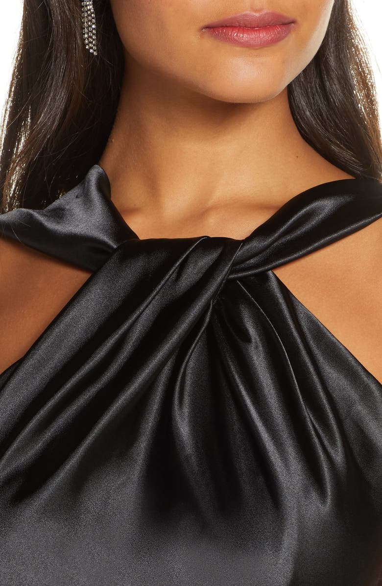 Eliza J Twist Neck Satin & Crepe Jumpsuit, Alternate, color, 