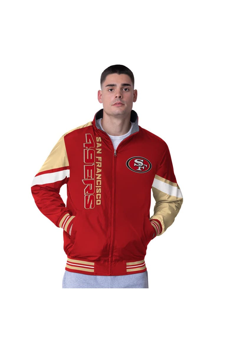Men's G-III Extreme Scarlet/Heather Gray San Francisco 49ers Strong Arm Reversible Full-Zip Jacket, Main, color, Scarlet